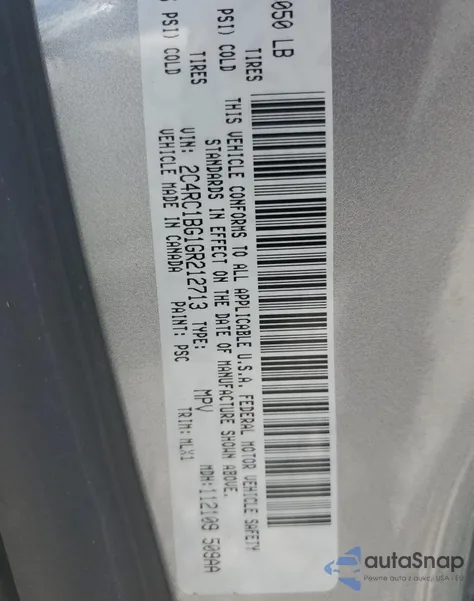 2016 Chrysler Town & Country Touring из США, поврежденный, VIN 2C4RC1BG1GR212713